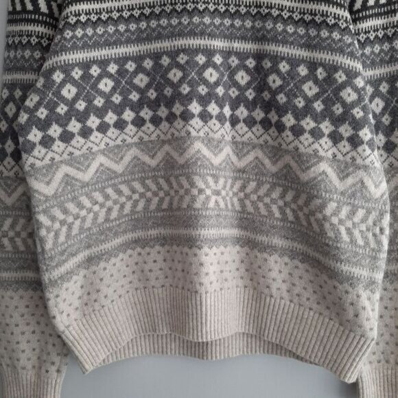 GAP Lamb Wool Blend Nordic Ombre Fair Isle Sweater Knit Gray & White Sz L - Picture 3 of 11